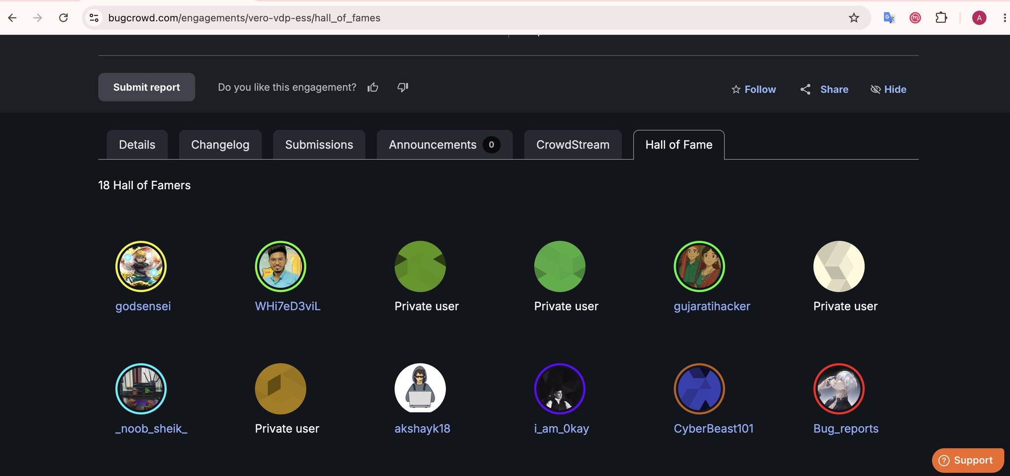 Vero VDP recognition on Bugcrowd for Abhishek Bhaskar (Abhi HackZ)